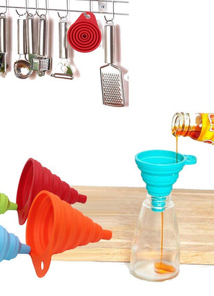 KongNai Kitchen Funnel Set 4 Pack, Small and Large, Kitchen Gadgets Accessories Foldable Silicone Collapsible Funnels for Filling Water Bottle Liquid Transfer Food Grade