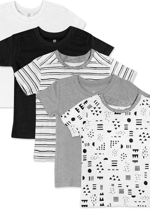 HonestBaby 10-Pack Short Sleeve T-Shirts 100% Organic Cotton Baby, Toddler, Little Kids, Boys, Girls, Unisex, Rainbow Gems Blues, 3T