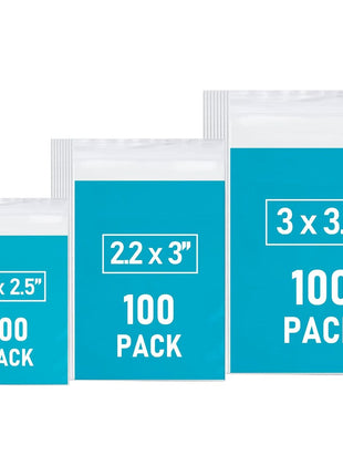 Small Plastic Bags, 300 PCS Mini Baggies, 3 Assorted Sizes, Transparent Jewelry Bag Reclosable, Clear Bag, Resealable Poly Bags for Pill, Beads, Screws, Packaging