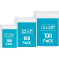 Small Plastic Bags, 300 PCS Mini Baggies, 3 Assorted Sizes, Transparent Jewelry Bag Reclosable, Clear Bag, Resealable Poly Bags for Pill, Beads, Screws, Packaging