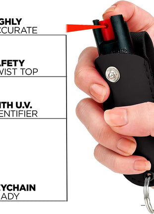 FIGHTSENSE Self Defense Pepper Spray - 1/2 oz Compact Size Maximum Strength Police Grade Formula Best Self Defense Tool for Women W/Leather Pouch Keychain