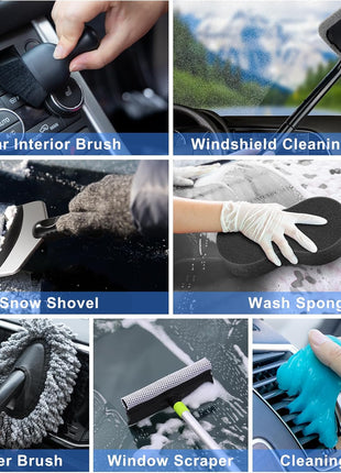 AUTODECO 42Pcs Car Wash Detailing Kit Cleaning Set with Foam Gun Sprayer, Long-Handle Brush, Collapsible Bucket, Large Wash Mitt, Towels, Complete Interior & Exterior Car Washing Supply Set (Blue)
