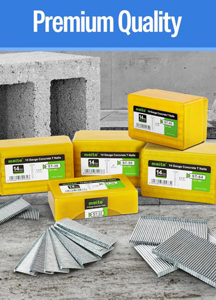 meite 14 Gauge Concrete Nails 2-1/2 Inch Leg T-Nails for Concrete Nail Gun, Galvanized Glue-collated Steel T Nailer Nail for Furring Strips Decking Truss Building, 400PCS/Box