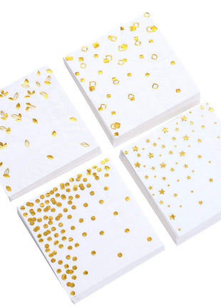 100 PK Gold Napkins - 4 Assorted Designs - 3-Ply Cocktail Napkins Folded 5 x 5 Inches Bar Napkins Disposable Party Napkins Paper Napkins Dinner for Wedding Baby Shower Birthday Graduation 2023