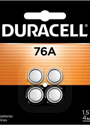 Duracell 76A 1.5V Batteries, 4 Count (Pack of 1), 76A 1.5 Volt Battery, Equivalent to LR44, A76, and AG13, Long-lasting for Watches, Alarms, Calculators and More