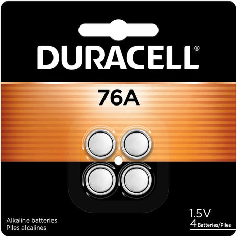 Duracell 76A 1.5V Batteries, 4 Count (Pack of 1), 76A 1.5 Volt Battery, Equivalent to LR44, A76, and AG13, Long-lasting for Watches, Alarms, Calculators and More
