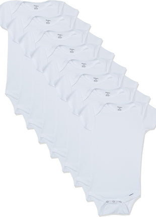 Gerber Baby 8-Pack Short Sleeve Onesies Bodysuits, Solid White, 0-3 Months
