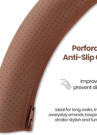 Leather Stroller Handlebar Cover Compatible with UPPA-Baby Vista 2015â€“2019, Vista V2 & V3 â€“ 100% Natural Leather Grip Sleeve with Zipper, Perforated Anti-Slip Design, Easy Install Stroller Accessory
