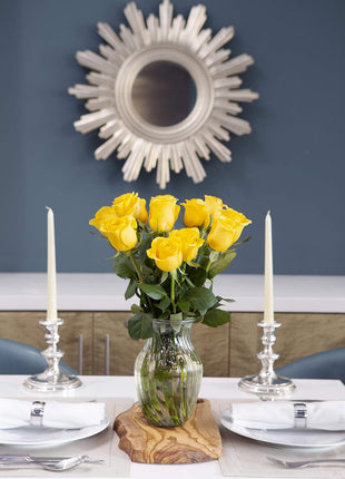 KaBloom Flowers - Mother's Day Collection - Bouquet of 12 Fresh Yellow Roses (Farm-Fresh, Long-Stem) with Vase.Gift for Birthday, Anniversary, Valentine, Mother’s Day Fresh Flowers