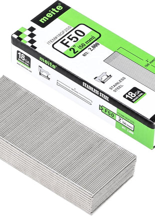meite 18 Gauge Stainless Steel Brad Nails, 2 Inch 18GA Brad Nails, 304 Stainless Steel Small Finishing Nail Gun Nails for Pneumatic, Electric Brad Nailer Gun (2,000 Counts)