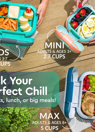 Bentgo Chill Kids 4-Compartment Bento Box Leakproof Lunch Box | Built-In Ice Pack, 3.3 Cup Capacity, BPA-Free, Microwave & Dishwasher Safe Tray, Ideal for Ages 3–7 (Green/Navy)