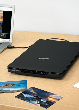 Epson Perfection V19 II Flatbed Photo Scanner 4800 dpi Optical Resolution | USB Power High-Rise Removable Lid for Documents and Old Pictures to Digital Conversion