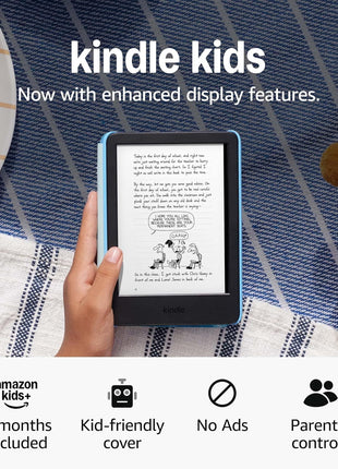 Amazon Kindle Kids 16GB (newest model) - If it breaks, we will replace it, includes ad-free books and cover, with glare-free display, faster page turns - Space Whale