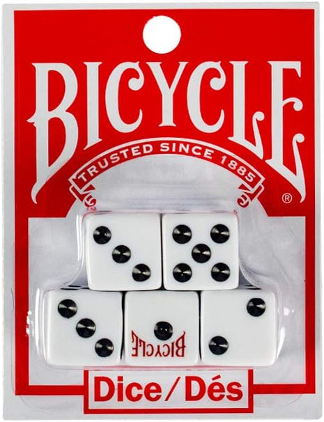 Bicycle 5 Dice Set Six Sided D6 Standard Game White Black 16 mm | lawn-game-equipment