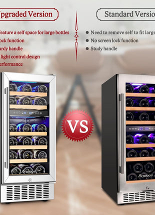 AAOBOSI 24 Inch Dual Zone Wine and Beverage Cooler,19 Bottles & 88 Cans Upgraded Wine Fridge,Built-in and Freestanding,Removable Fashion Wooden Frame,Intelligent Digital Temperatrue Control,Low Noise