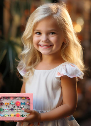 PinkSheep Little Girl Jewel Rings in Box | Adjustable,No Duplication, Girl Pretend Play and Dress Up Rings,Birthday Christmas Gift