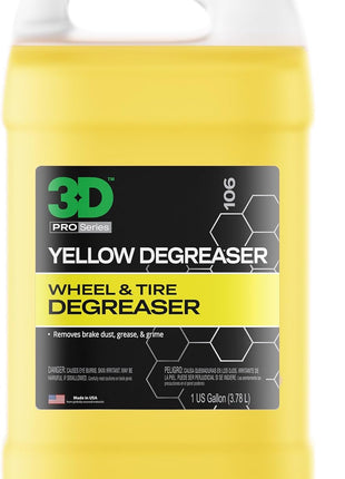 3D Yellow Degreaser – Non-Acid Wheel & Tire Cleaner Spray for Brake Dust, Grime & Tire Dressings – Safe for All Wheels & Whitewalls - 1 Gallon