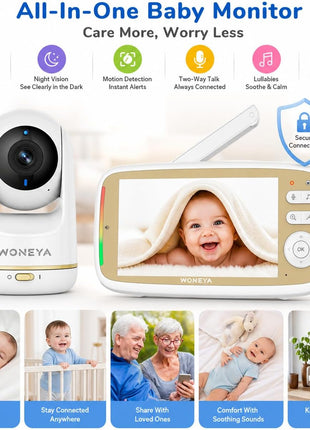 Smart Baby Monitor, 5inch HD IPS Screen, 1500ft Long Range, 48 Hours Battery, White Noises & Lullabies, 2K HD Camera, Customizable Safe Zones, Motion Detection, VOX, Free Secure Phone App
