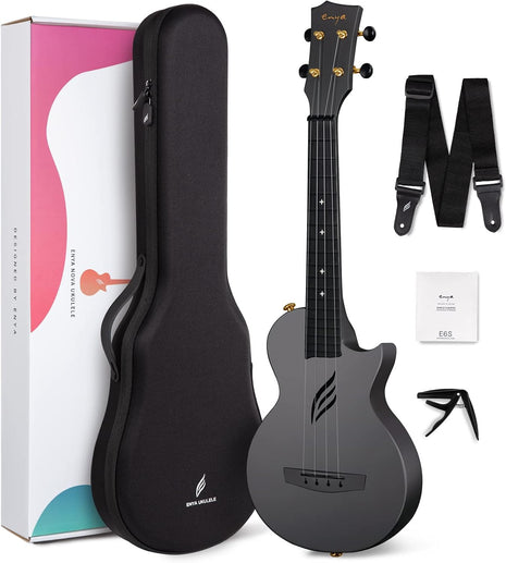 Enya Nova U Concert Ukulele 23" Carbon Fiber – Waterproof Travel Ukulele for Beginners & Adult, Lightweight Durable Body with Beginner Kit (Case, Strap, Capo, Strings)