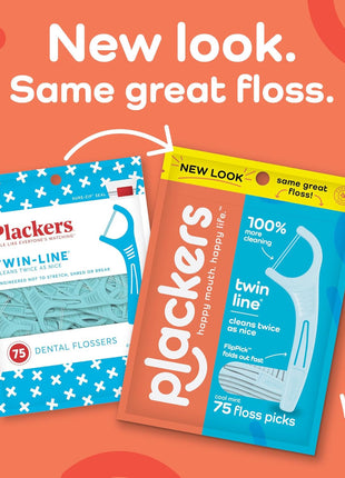 Plackers Twin Line Dental Floss Picks, Dual-Line Tuffloss, Easy Storage, Cool Mint Flavor, 300 Count