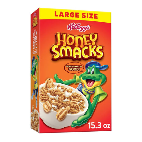 Kellogg's Honey Smacks Breakfast Cereal, Made with Whole Grain, Kids Snacks, Large Size, Original, 15.3oz Box (1 Box)