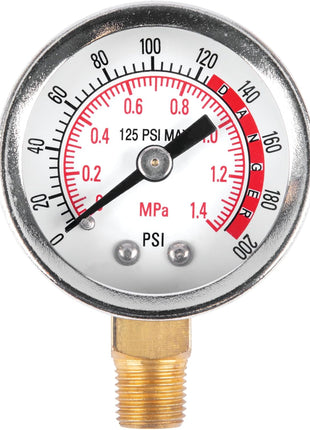 Performance Tool W10055 0-200 PSI Air Gauge for Air Tank Accessory | Easy-to-read two-color dial. Small pressure gauge for air compressors. NPT fitting.