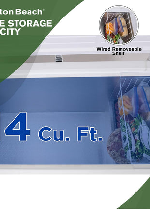 14 cu ft Chest Freezer - White, Large Storage for Families, Space-Saving Flat Back, Front Drain, Garage Ready - By Hamilton Beach