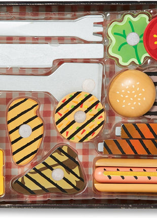 Melissa & Doug 9280 Grill and Serve BBQ Set (20 pcs) - Wooden Play Food and Accessories