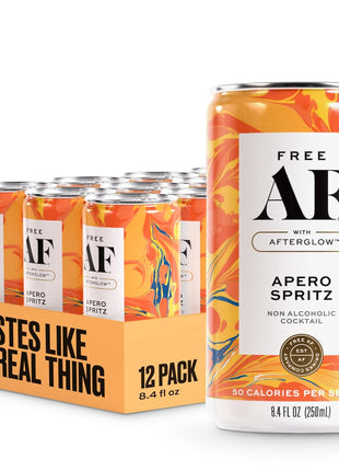 AF Drinks Non-Alcoholic Apero Spritz | Alcohol Alternative Sparkling Cocktails with AFTERGLOW Botanical Warmth | Gluten-Free, Low-Calorie | 8.4 oz Cans (12-Pack)