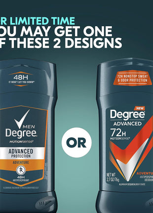 Degree Men Antiperspirant Deodorant Adventure Antiperspirant For Men With MotionSense Technology 2.7 oz, Pack of 4