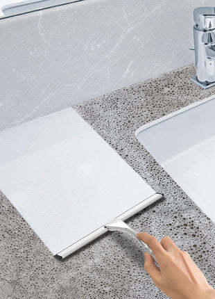 All-Purpose Stainless Steel Shower Squeegee for Shower Glass Door with 2 Adhesive Hooks, Bathroom Cleaner Tool Household Window Mirror Squeegee , Cleaning Tile Wall, Car, 10 Inch Silver
