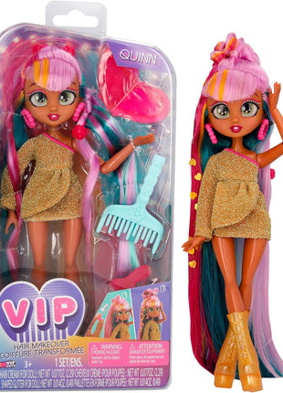 IMC Toys VIP Girls Hair Makeover Quinn Fashion Doll with 11 inch Colorful Long Styling Hair and 5 Accessories Fashion Toy, Girls and Boys Ages 5 and Up, 10 Inch Doll