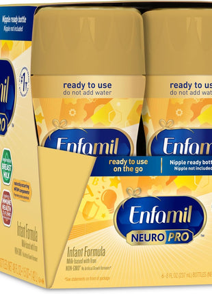Enfamil NeuroPro Ready to Feed Baby Formula, Brain Building Duo DHA & MFGM, Exclusive Immune Supporting HuMO6 Blend, Enfamil Ready to Feed Infant Formula, 8 fl oz, 6 count, Total 24 bottles