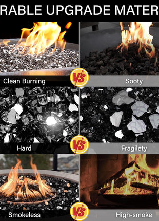 NUPICK 20 Pound Fire Glass, 1/2 Inch Reflective Fire Glass, Fit with Fire Pit and Fireplace, Black