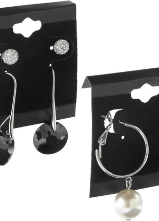 Genie Crafts Earring Cards - 100-Pack Earring Card Holder, Velvet Hanging Jewelry Display Cards for Earrings, Ear Studs, Black, 2 x 2 Inches
