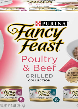 Purina Fancy Feast Grilled Wet Cat Food Poultry and Beef Collection Wet Cat Food Variety Pack - (Pack of 24) 3 oz. Cans