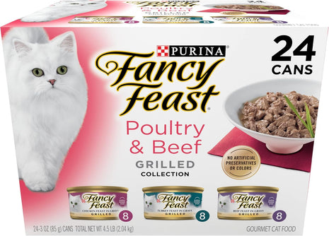 Purina Fancy Feast Grilled Wet Cat Food Poultry and Beef Collection Wet Cat Food Variety Pack - (Pack of 24) 3 oz. Cans