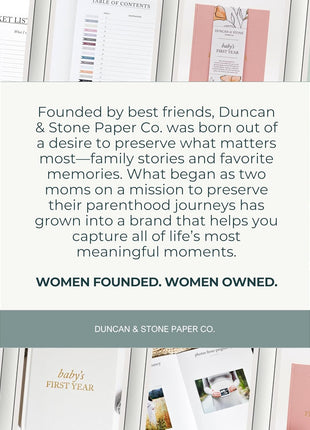 Duncan & Stone Baby Book First Year Memory Keepsake, Linen, Cream | Record milestones, photos & ultrasounds in a 112-page linen baby book; a boy or girl new mom keepsake gift