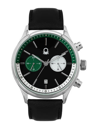 United Colors of Benetton Signature Analog Watch for Man with Black Round Dial & Black Leather Strap Band Water Resistant Men's Wrist Watches - UWUCG2401
