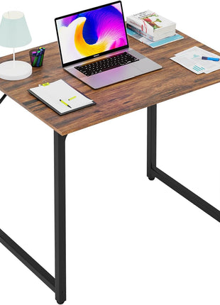 PayLessHere | 32 Inch Computer Desk | Brown | Sturdy Office Desk | Metal Frame, Adjustable Feet | Water-Resistant, Scratchproof Surface | Writing Table for Home Office or Study | Pack of 1