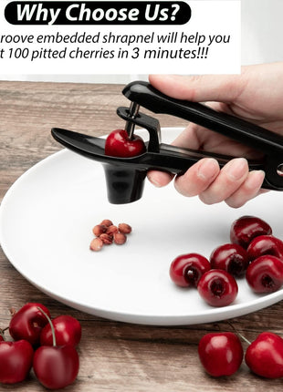 Cherry Pitter   Ordekcity Stainless Steel Cherries Corer Pitter Tool with Hand held Push Design, Save Time & Space for Making Cherry Jam with Lock Design(Black)