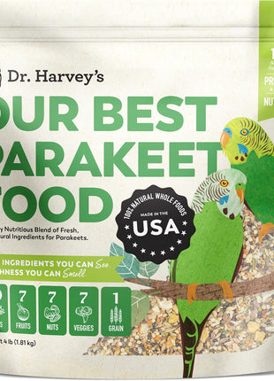 Dr. Harvey's Our Best Parakeet Food, Wholesome Seeds, Nuts, Fruits, and Vegetable Bird Feed for Budgies and Parakeets (4 Pounds/1.81 kg)