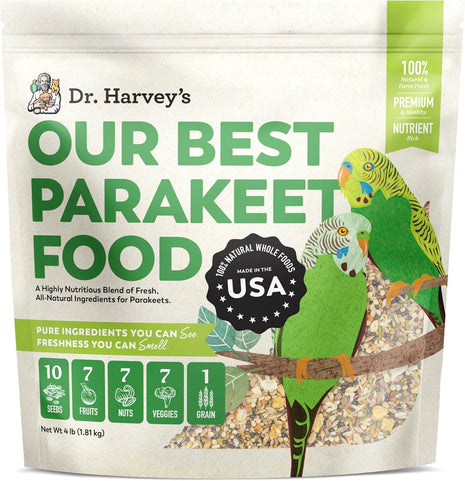 Dr. Harvey's Our Best Parakeet Food, Wholesome Seeds, Nuts, Fruits, and Vegetable Bird Feed for Budgies and Parakeets (4 Pounds/1.81 kg)