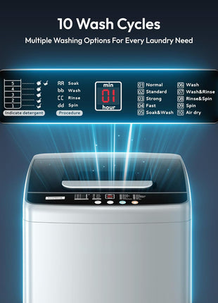 EUHOMY 1.03cu.ft Portable Washer, 8.8Lbs Capacity Small Portable Washing Machine with 10 Programs 5 Water Levels, Drain Pump and LED Display,Compact Washer for Apartments, RVs, Homes, Light Gray