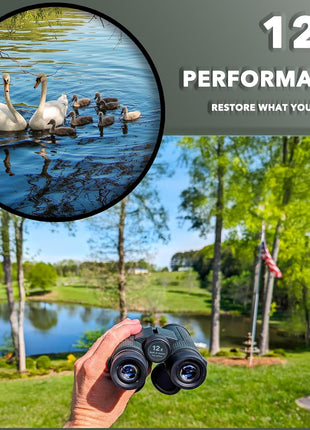 Alatino 12x42 High Powered Binoculars with Harness, Optical Solution Features Bak-4 Prisms & FMC Lens for Bird Watching, Hunting, Extended Travel and Cruise (Green)