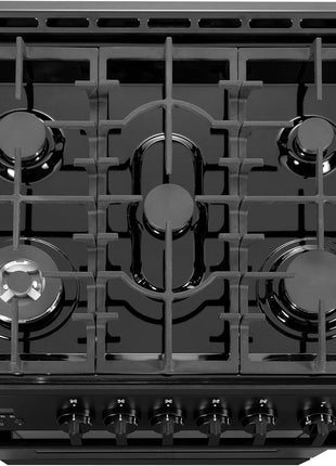 30 in. Nebula Coll 5.0 cu. ft. 5 Burner Gas Range, Convection, Matte Black | Cosmo COS-305AGC-BK Cast Iron Grates, Digital Display with Timer, Metal Knobs, Liquid Propane Convertible, Wok Ring