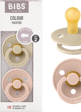 BIBS Pacifiers Colour Collection | Natural Rubber Baby Pacifier | Set of 2 BPA-Free Soothers | Made in Denmark | 0+ Months (Pack of 2) | Dusty Blue/Steel Blue