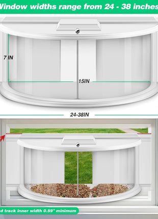 Window Bird Feeders for Viewing Inside House, 180ｰ Clear View, Stable & Durable, Easy to Install and Feed, Windproof Baffle, No Gaps, for 24-38 Inch Windows