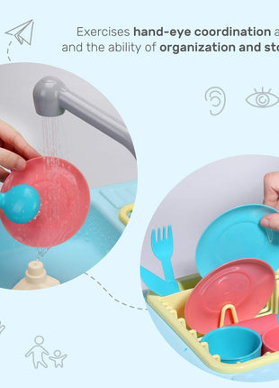 CUTE STONE Color Changing Kitchen Sink Toys, Children Electric Dishwasher Playing Toy with Running Water, Upgraded Faucet, Automatic Water Cycle System Play House Pretend Role Play Toys for Boys Girls