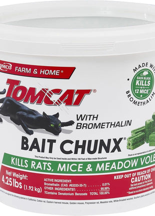 Tomcat with Bromethalin Bait Chunx Pail, Rat and Mice Control for Agricultural Use and Professional Applicators, 4.25 lbs.